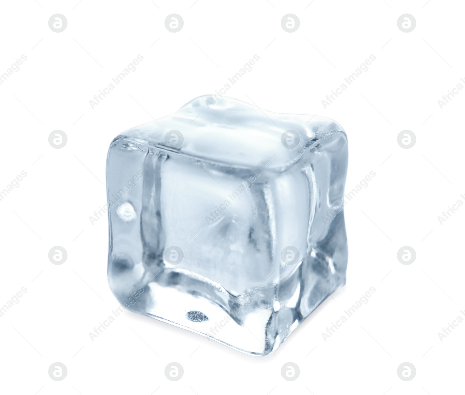 Photo of Crystal clear ice cube on white background