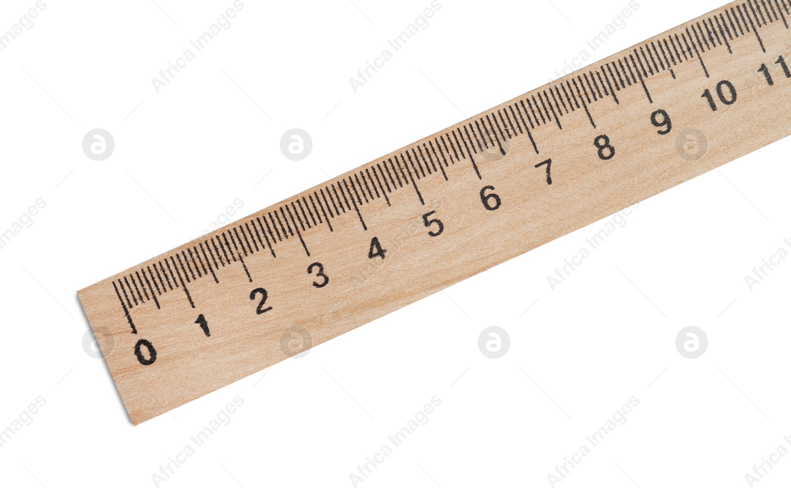 Photo of Wooden ruler with measuring length markings in centimeters isolated on white