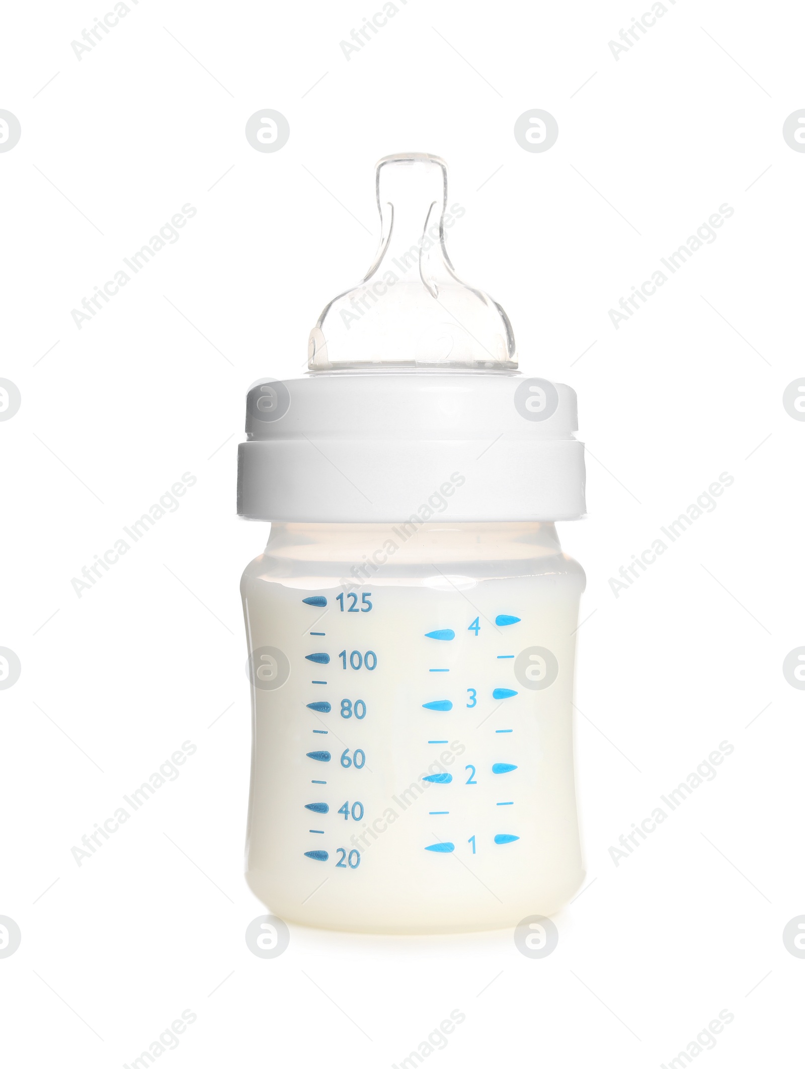 Photo of Baby bottle with milk on white background