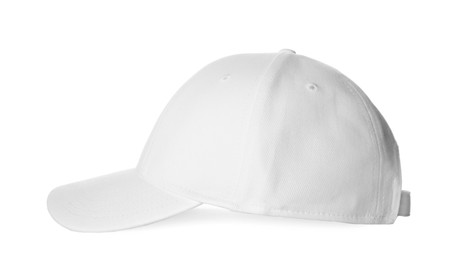 Photo of One stylish baseball cap isolated on white