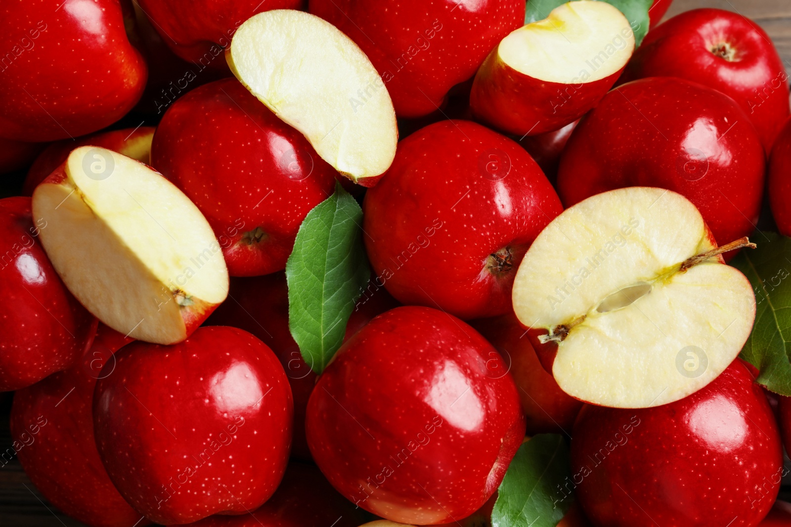 Photo of Fresh ripe red apples as background