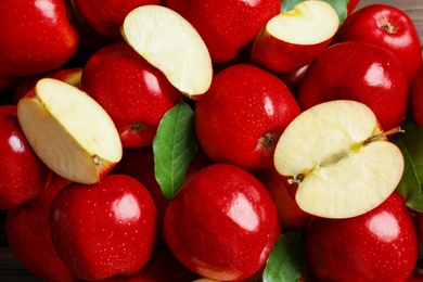 Photo of Fresh ripe red apples as background