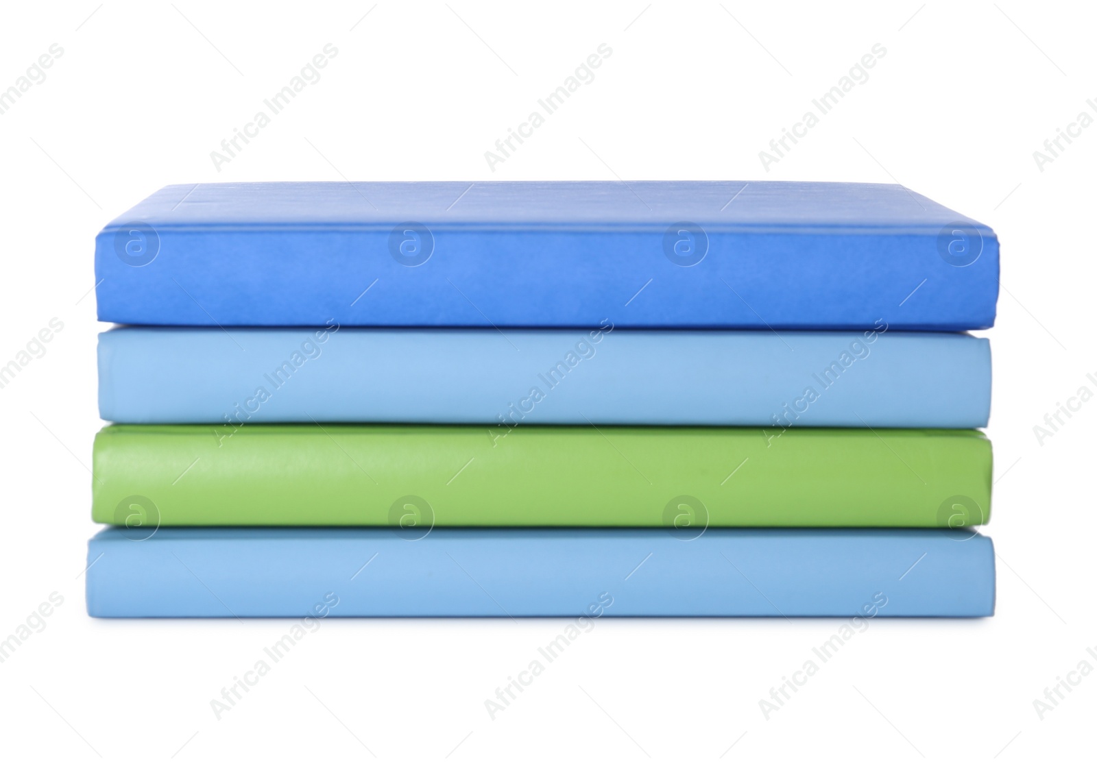Photo of Stack of colorful books on white background