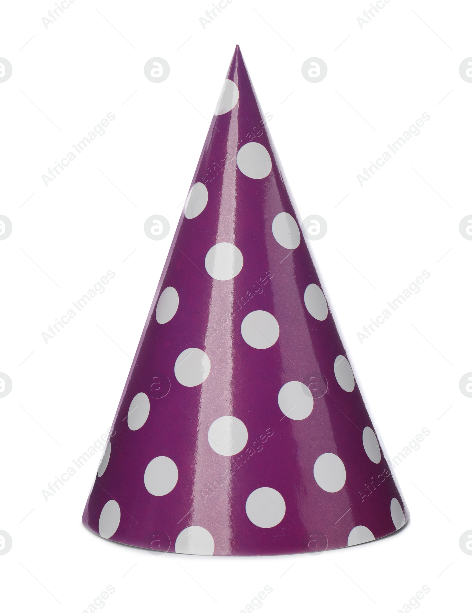 Photo of Bright party hat isolated on white. Festive accessory