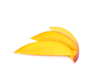 Slices of ripe mango isolated on white. Exotic fruit