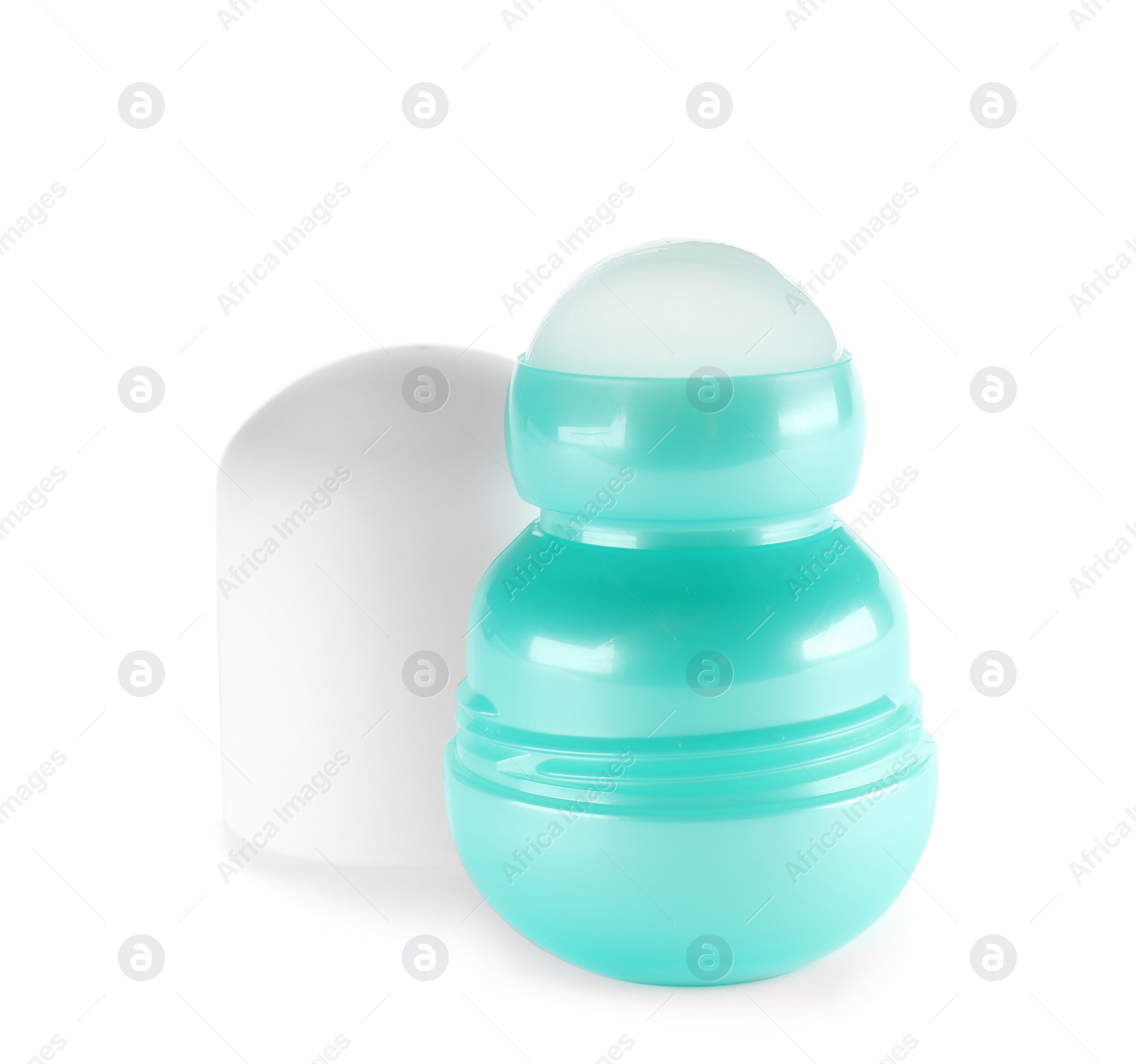 Photo of Open plastic deodorant container on white background