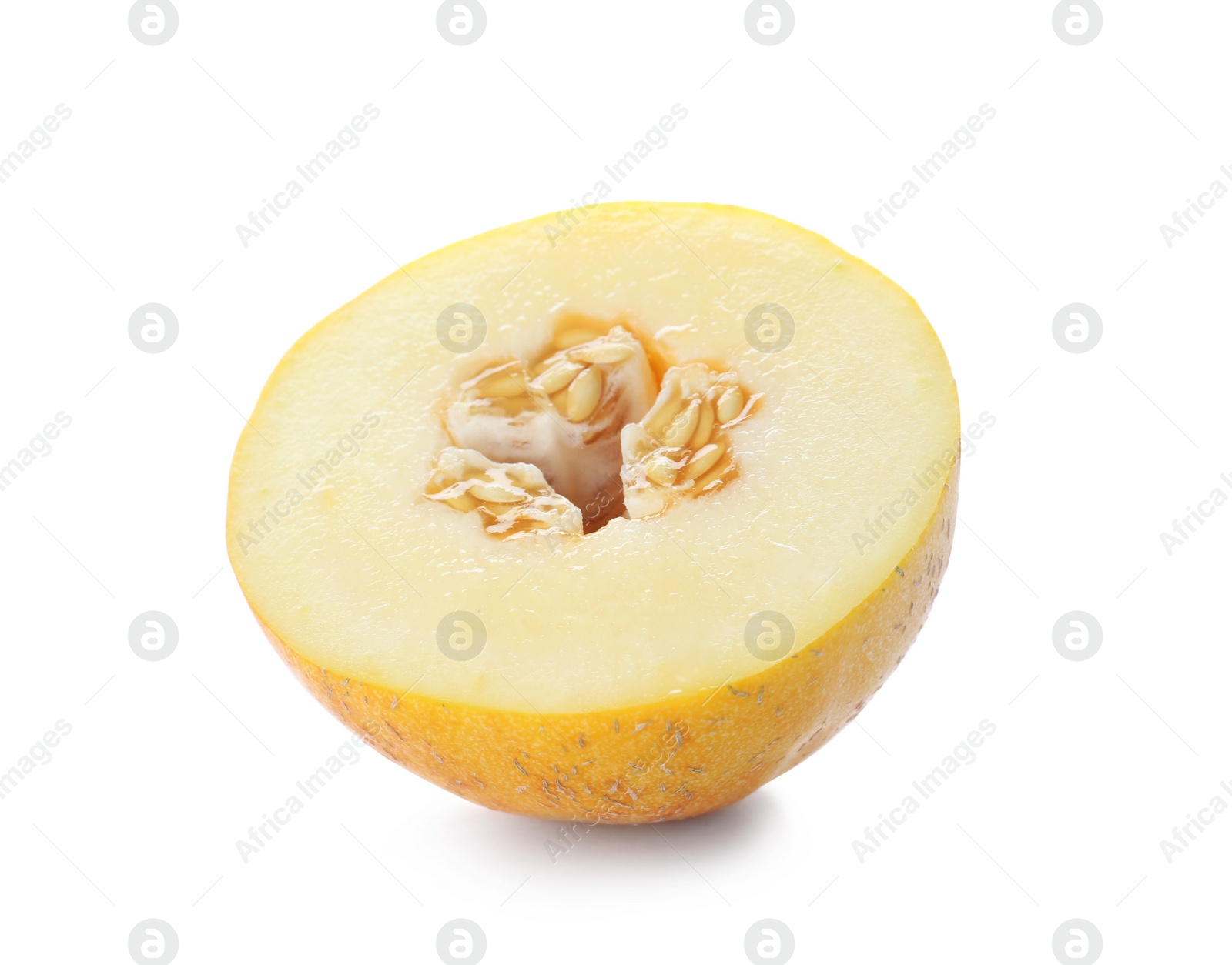 Photo of Piece of tasty ripe melon on white background