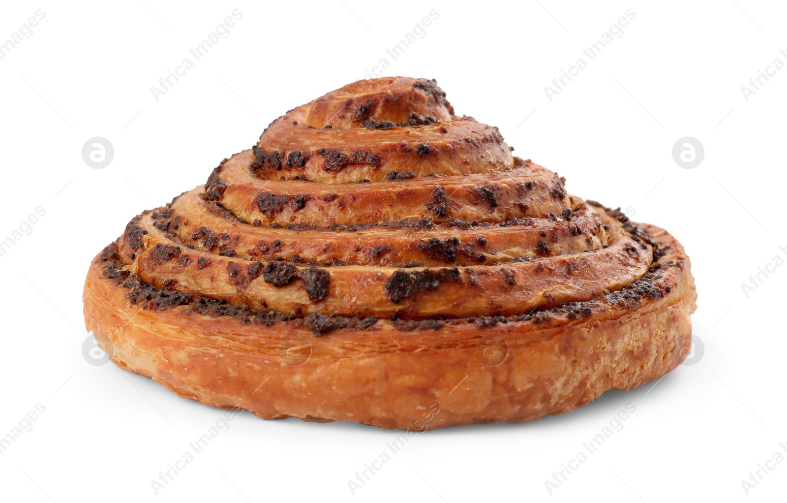 Photo of Freshly baked spiral pastry isolated on white