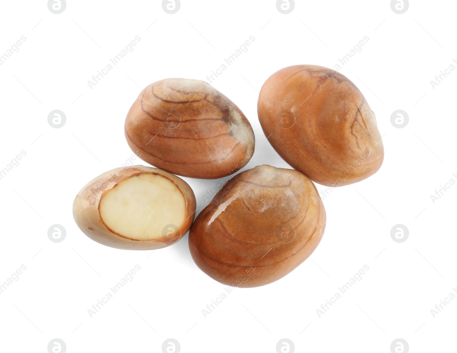 Photo of Fresh raw jackfruit seeds on white background, top view