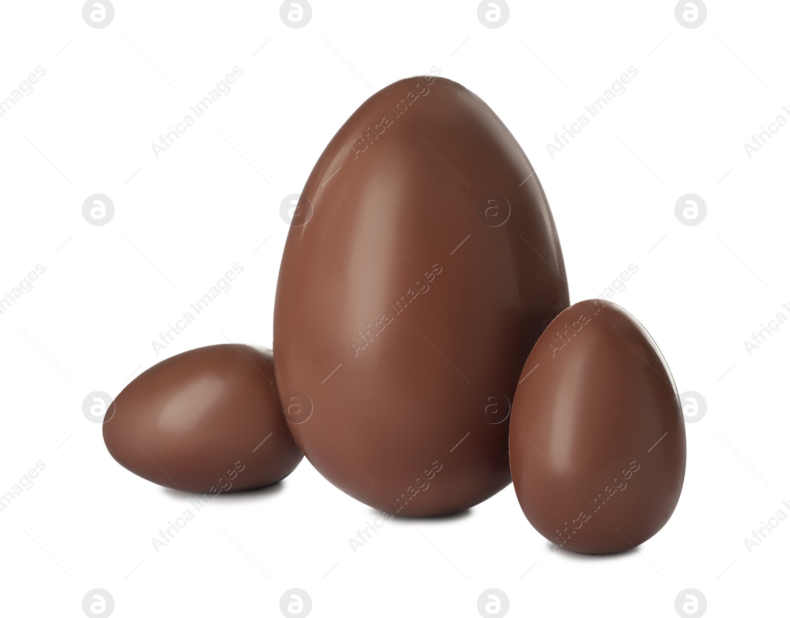 Photo of Tasty chocolate Easter eggs on white background