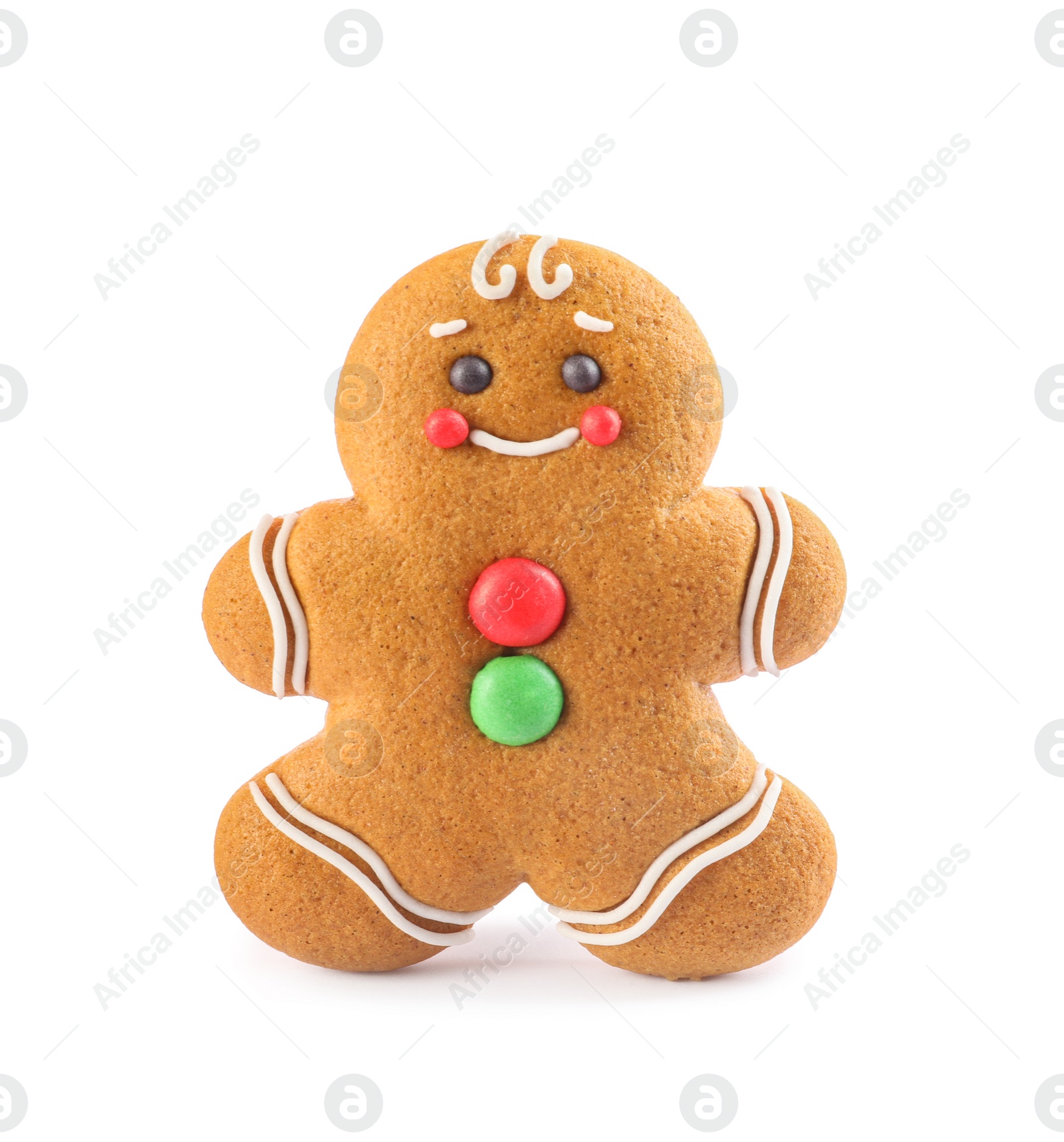 Photo of Gingerbread man isolated on white. Delicious Christmas cookie