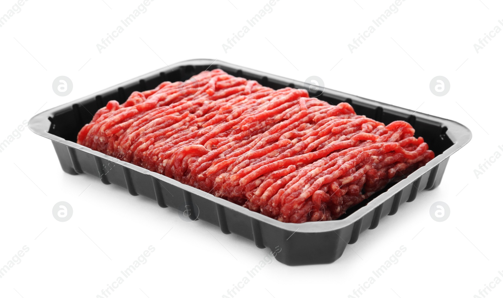 Photo of Fresh raw minced meat on white background