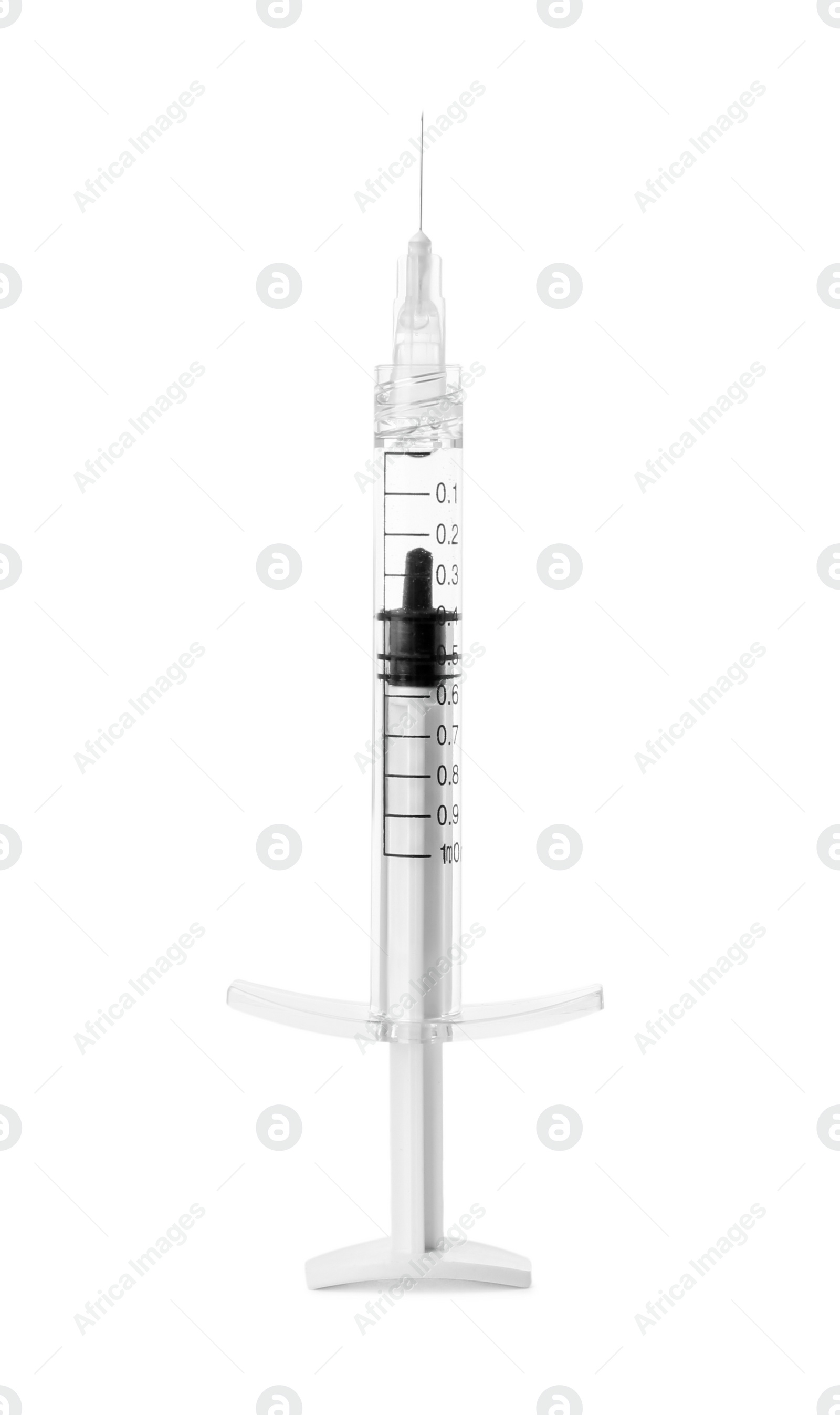 Photo of Injection cosmetology. One medical syringe isolated on white