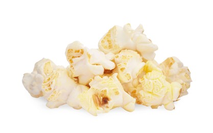 Photo of Fresh popcorn isolated on white. Tasty snack