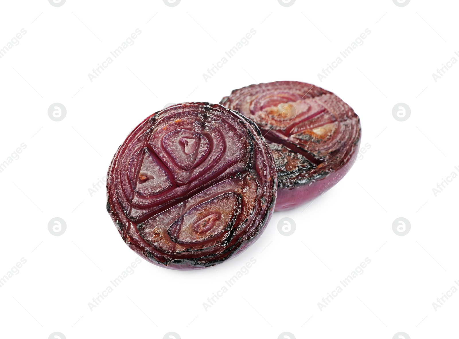 Photo of Cut grilled red onion isolated on white