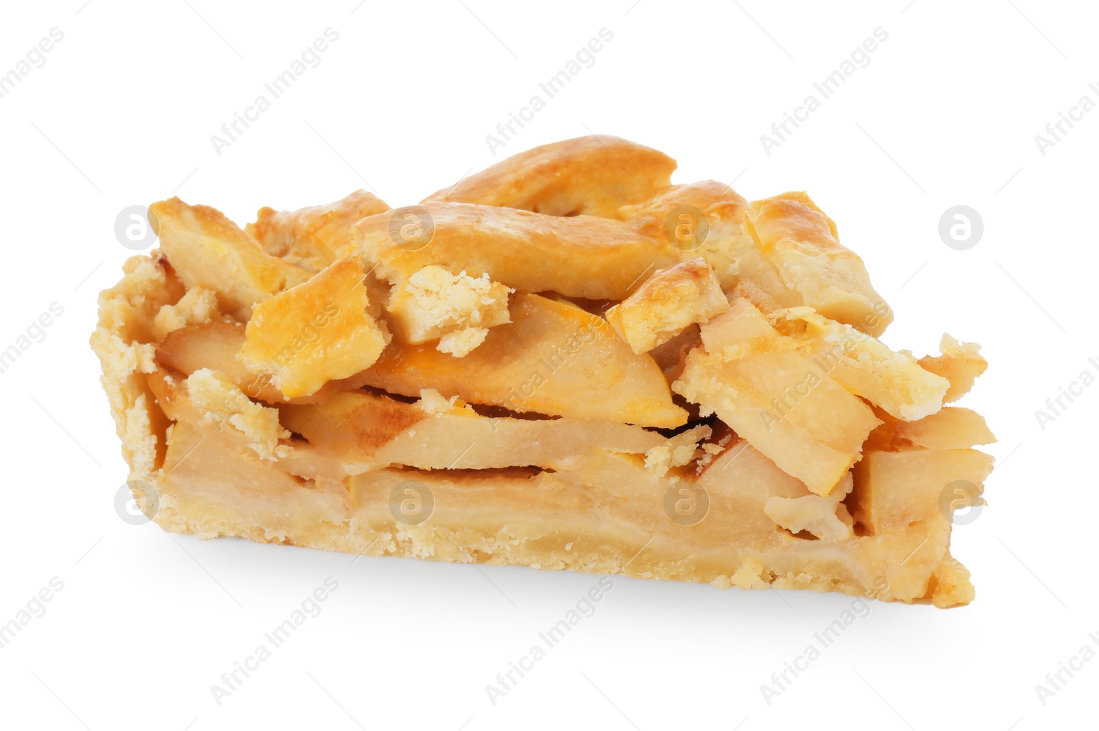 Photo of Piece of tasty homemade quince pie isolated on white