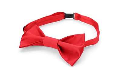 Photo of Stylish red bow tie on white background