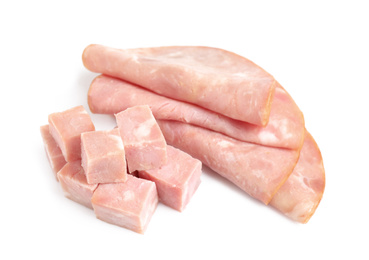 Photo of Tasty ham isolated on white. Fresh delicacy