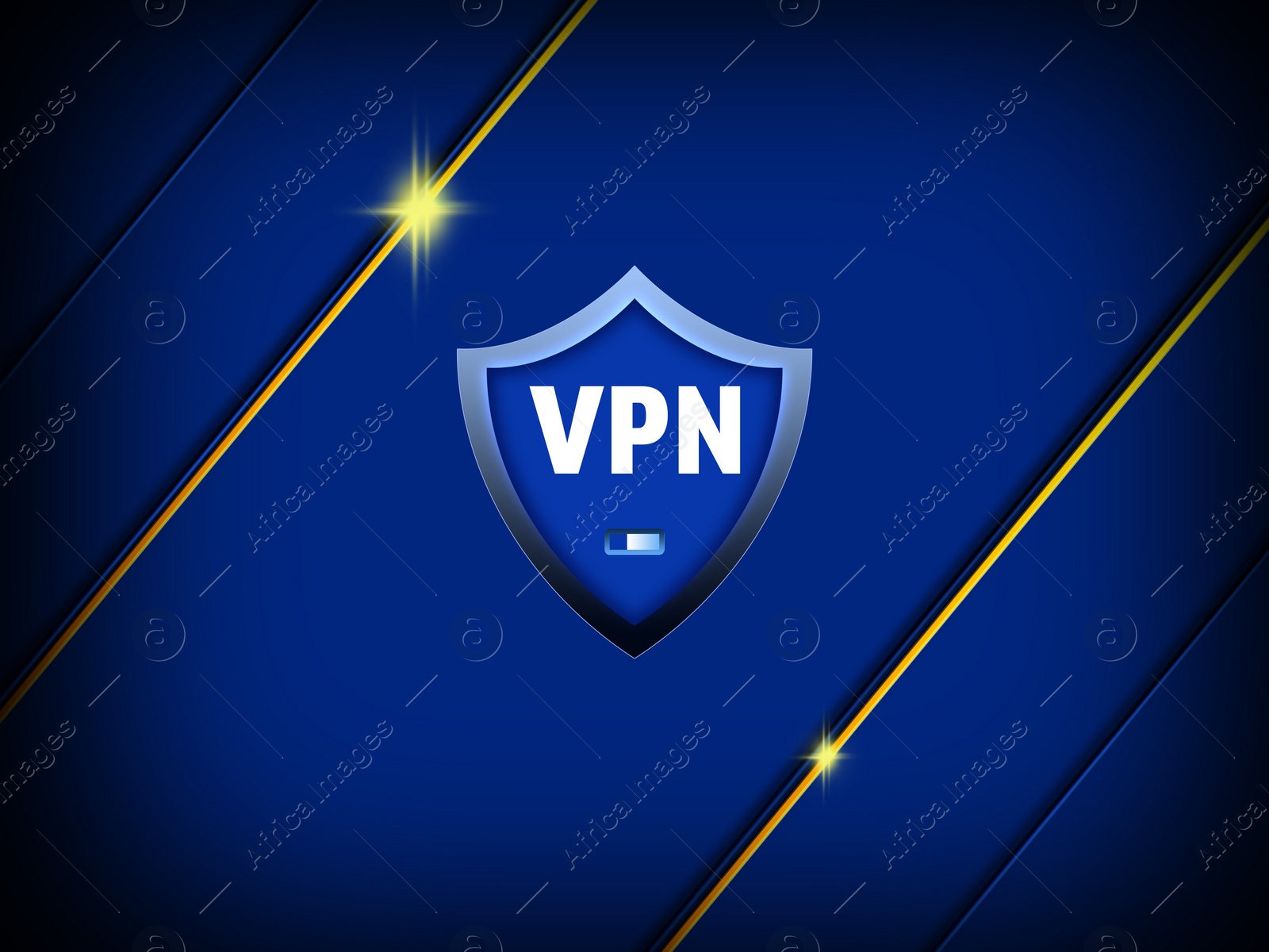 Illustration of Concept of secure network connection. Acronym VPN on blue background, illustration