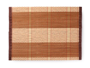 Sushi mat made of bamboo on white background, top view