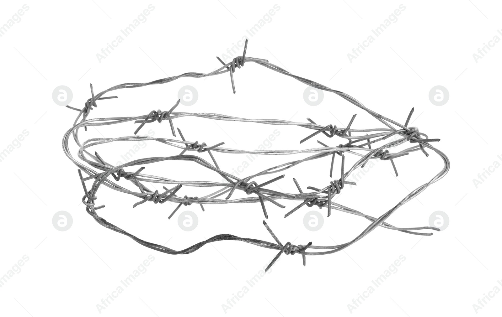 Photo of Shiny metal barbed wire isolated on white