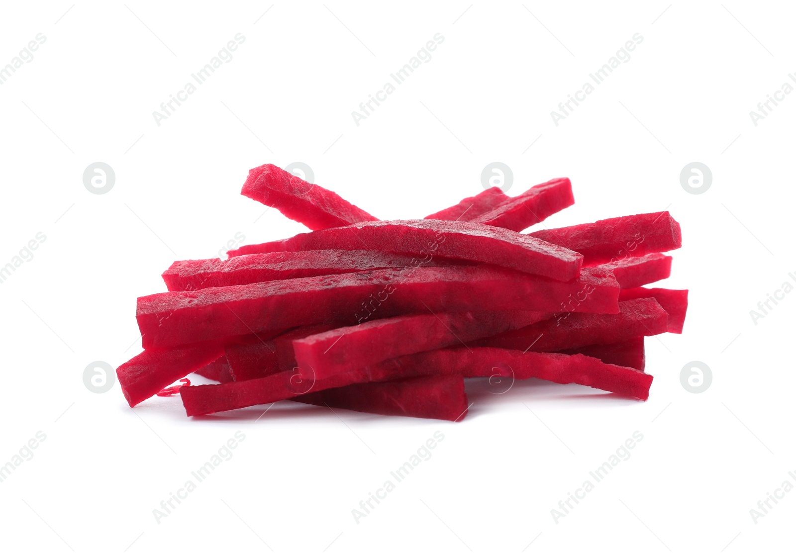 Photo of Cut beet on white background. Taproot vegetable