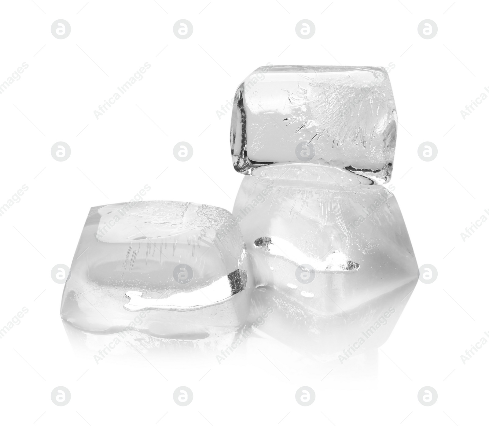 Photo of Transparent ice cubes melting on white background