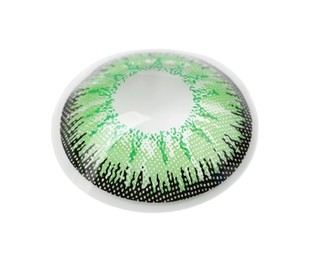 Photo of One green contact lens isolated on white