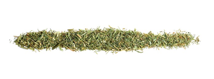 Photo of Tasty aromatic dry dill on white background, top view