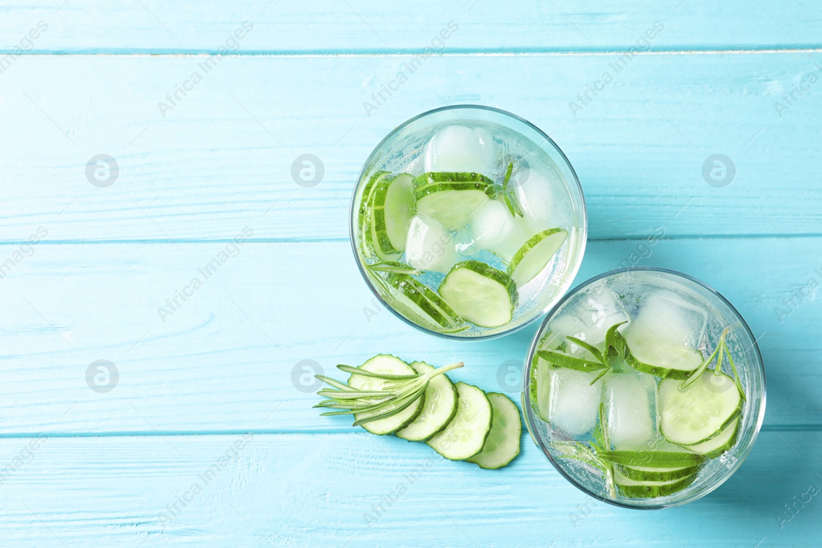 Photo of Flat lay composition with natural lemonade on wooden background