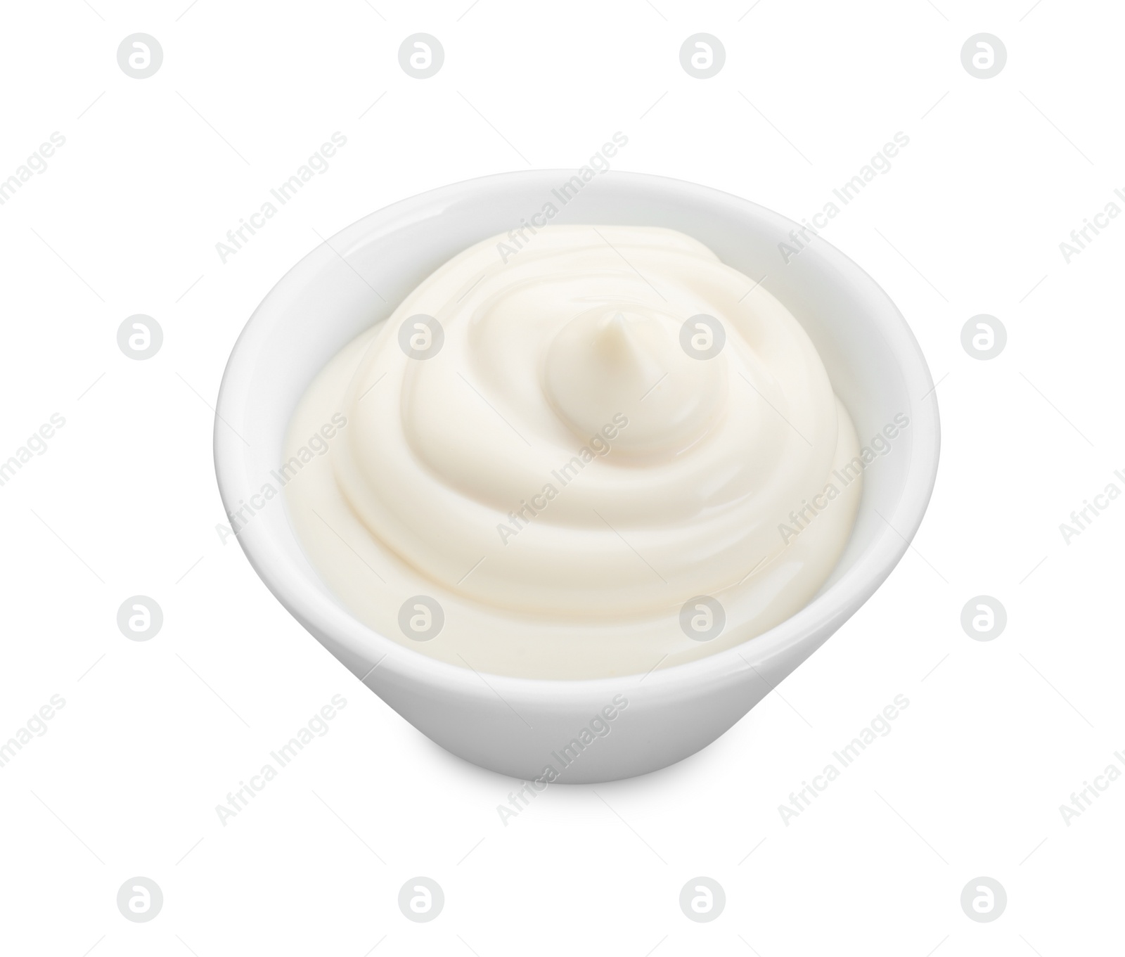 Photo of Tasty mayonnaise sauce in bowl isolated on white