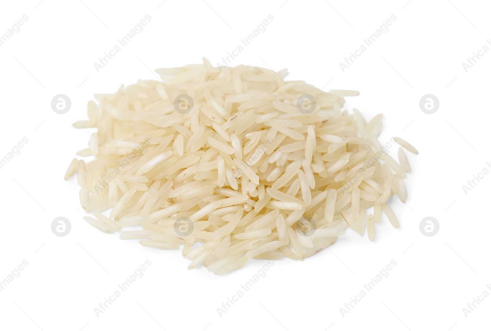 Photo of Pile of raw rice isolated on white