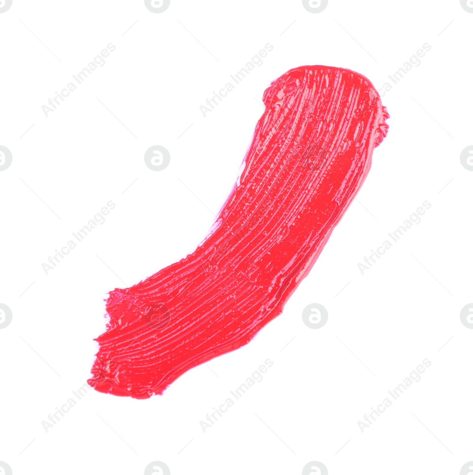 Photo of Stroke of red lip gloss isolated on white, top view