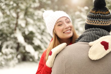 Photo of Beautiful happy couple outdoors on winter day