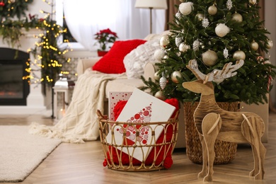 Photo of Beautiful Christmas picture in decorated room. Interior design