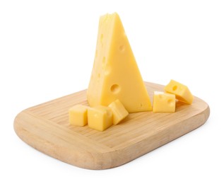 Photo of Cut fresh delicious cheese isolated on white