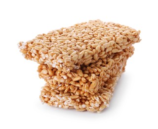 Photo of Puffed rice bars (kozinaki) on white background