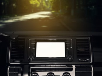 Image of View of dashboard with navigation system in modern car