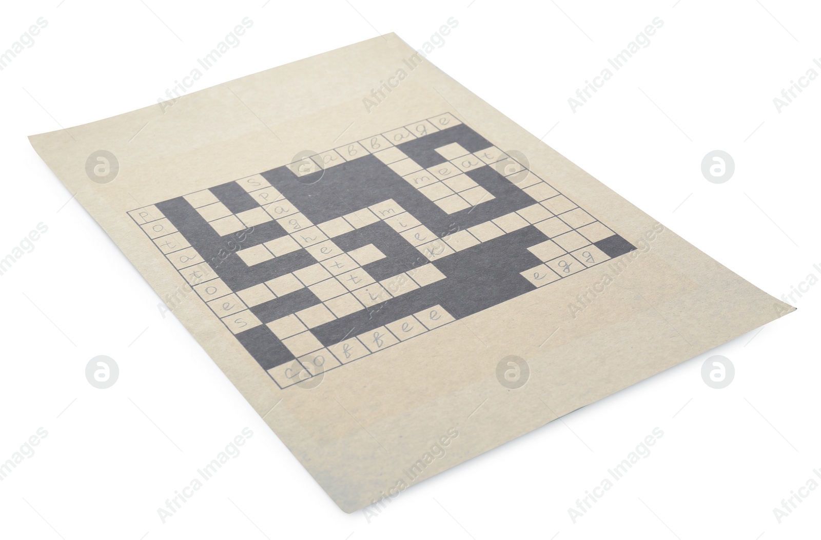 Photo of Blank crossword isolated on white. Intellectual entertainment