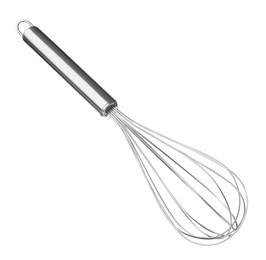 Photo of New metal balloon whisk isolated on white