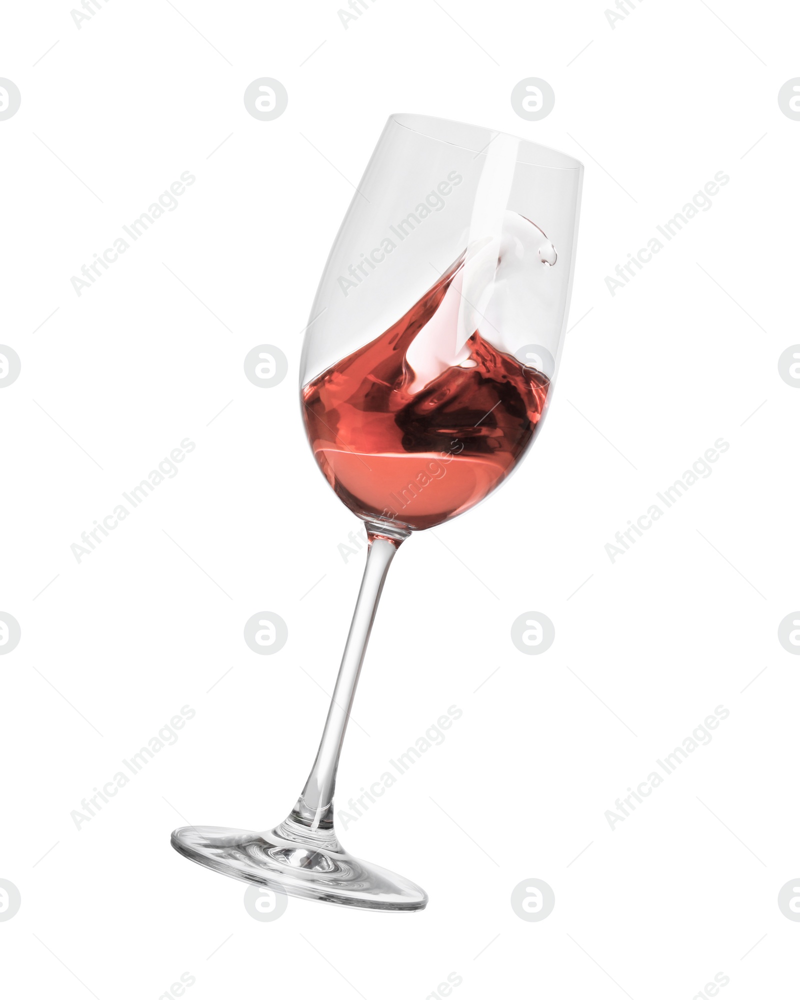 Photo of Glass with tasty dark rose wine isolated on white