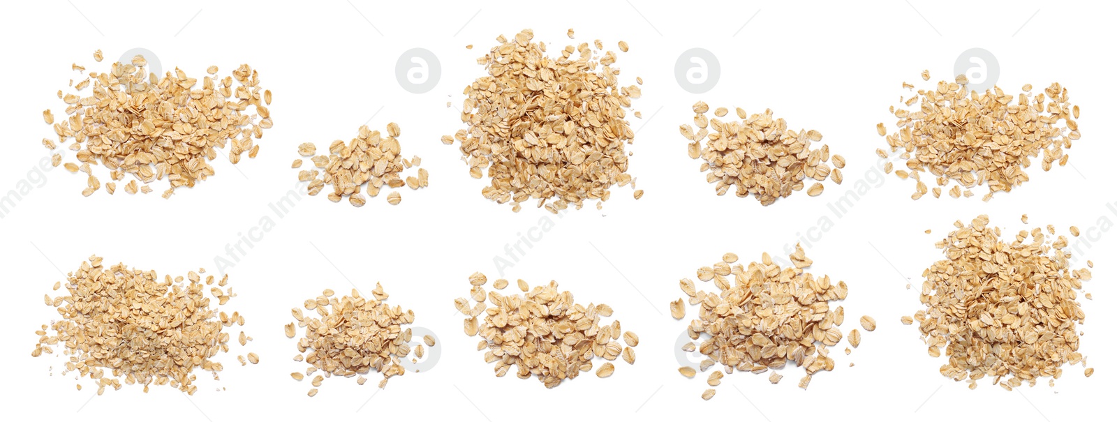 Image of Rolled oats isolated on white, collection. Top view