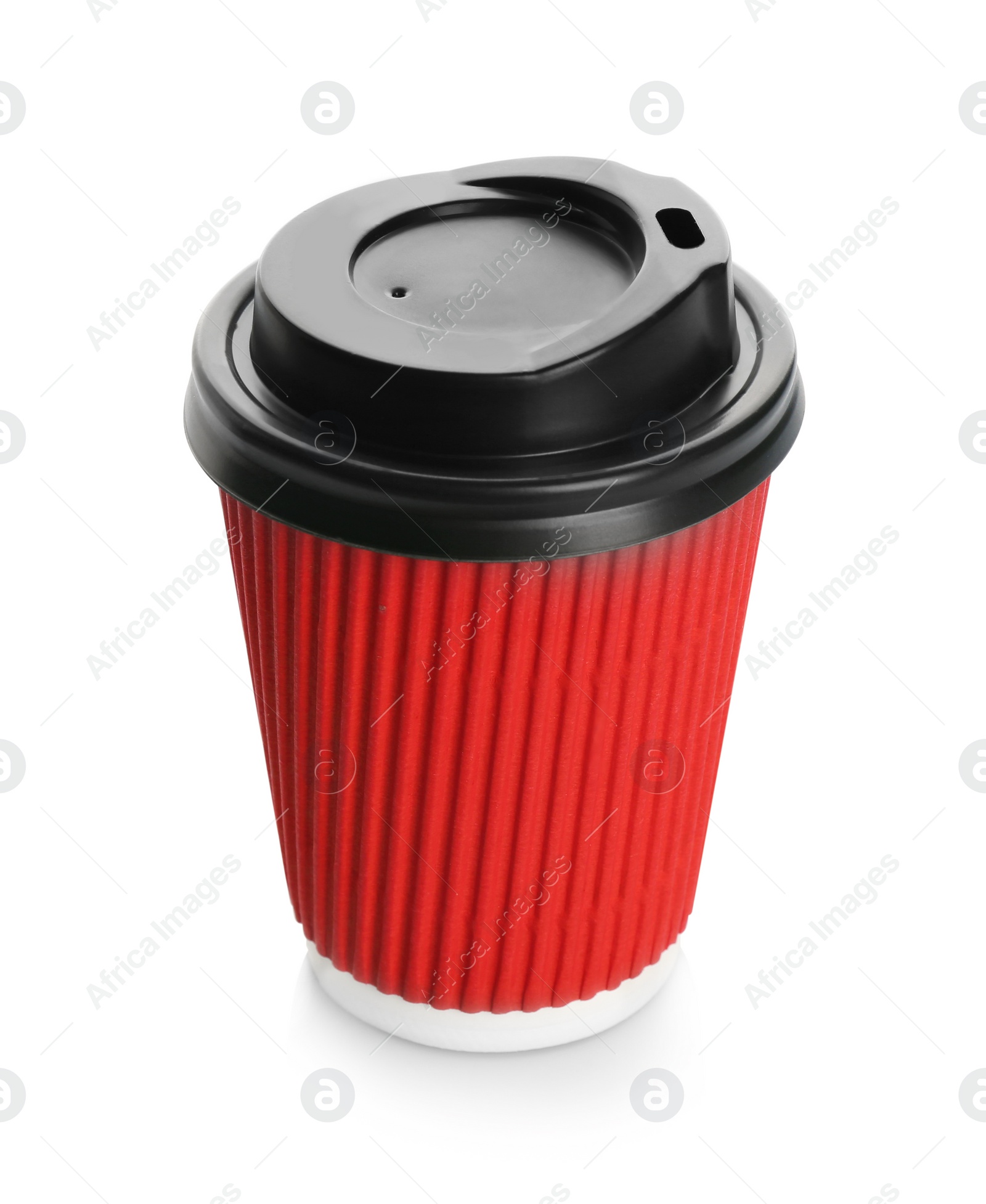 Photo of Takeaway paper coffee cup with lid on white background