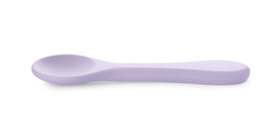 Plastic spoon isolated on white. Serving baby food