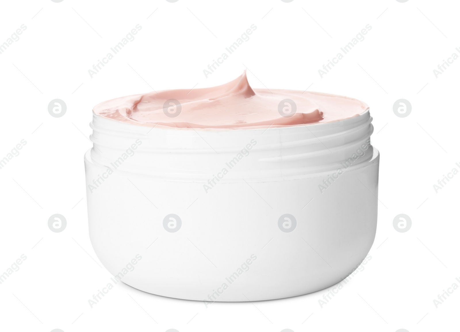 Photo of Jar with hand cream on white background