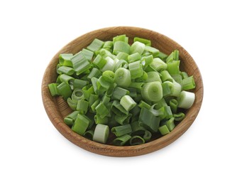 Bowl of chopped green onion isolated on white