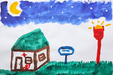 Child's painting of hospital on white paper