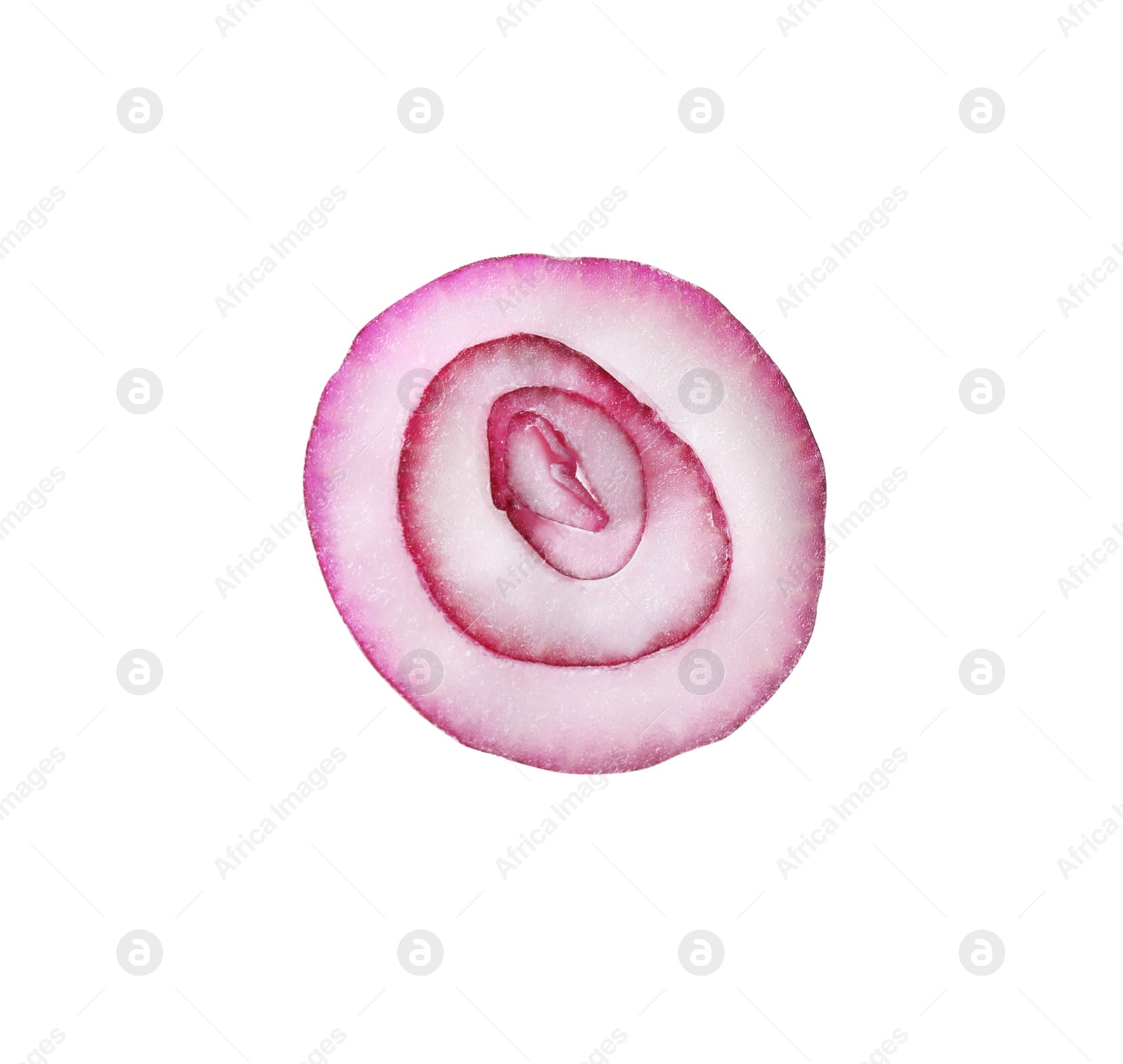 Photo of Slice of fresh red ripe onion isolated on white