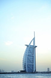 Photo of DUBAI, UNITED ARAB EMIRATES - NOVEMBER 03, 2018: Landscape with famous Burj Al Arab