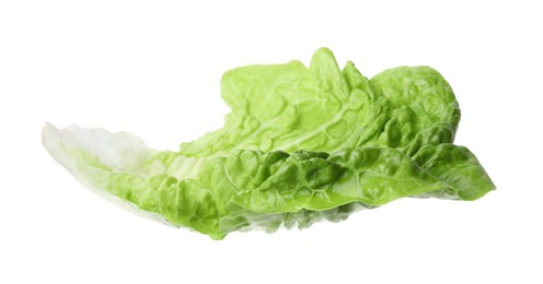 Photo of Fresh leaf of green romaine lettuce isolated on white